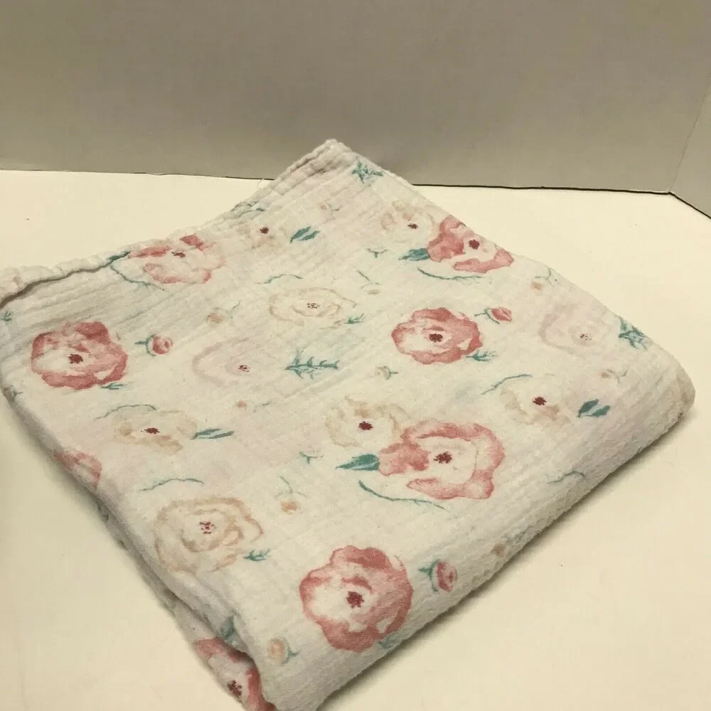 Aden + Anais Pink Floral Flowers Muslin Swaddle Baby Blanket Cotton
